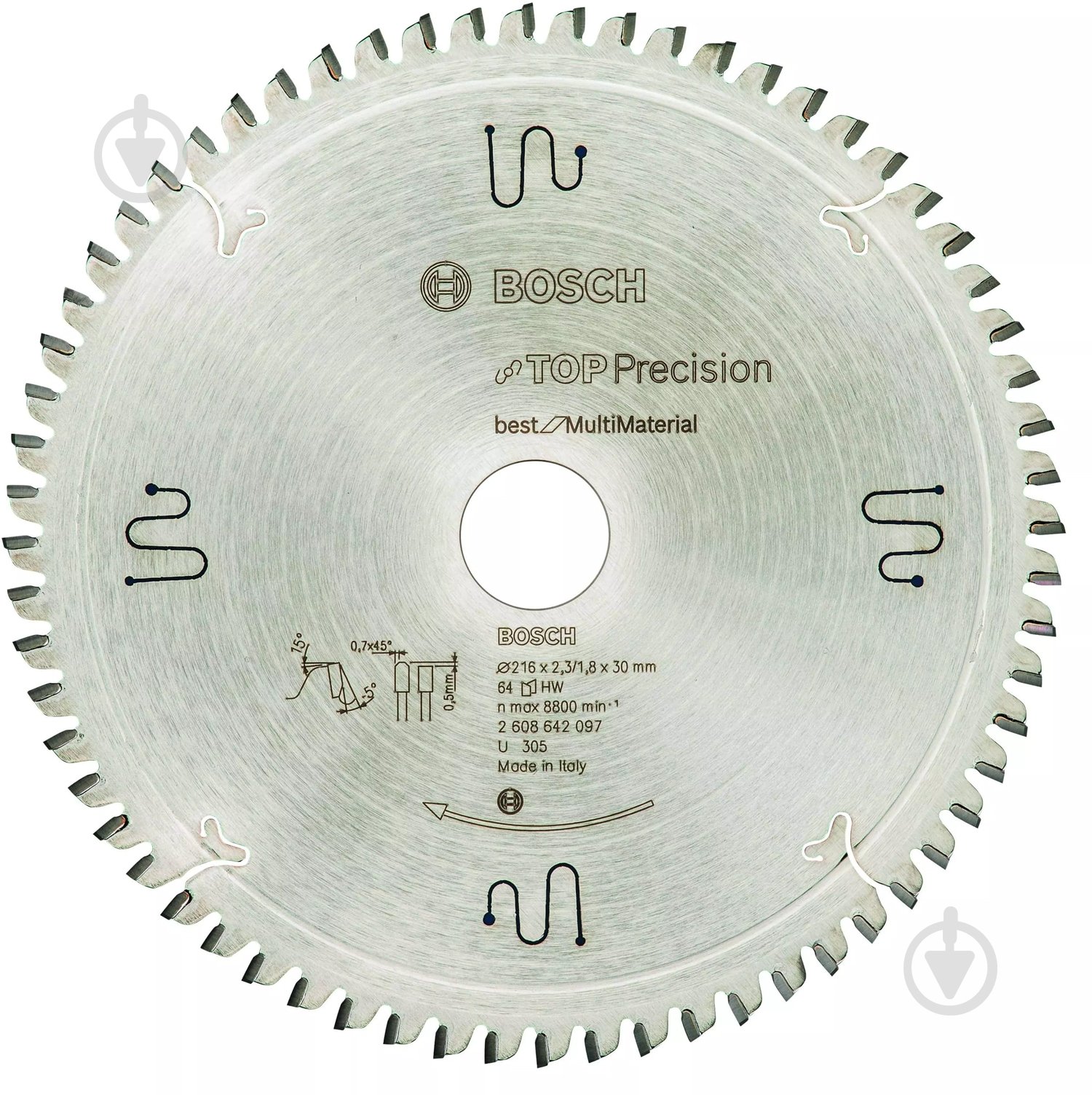Пильный диск Bosch MultiMaterial 216x30x1,8 Z64 2608642097 - фото 1