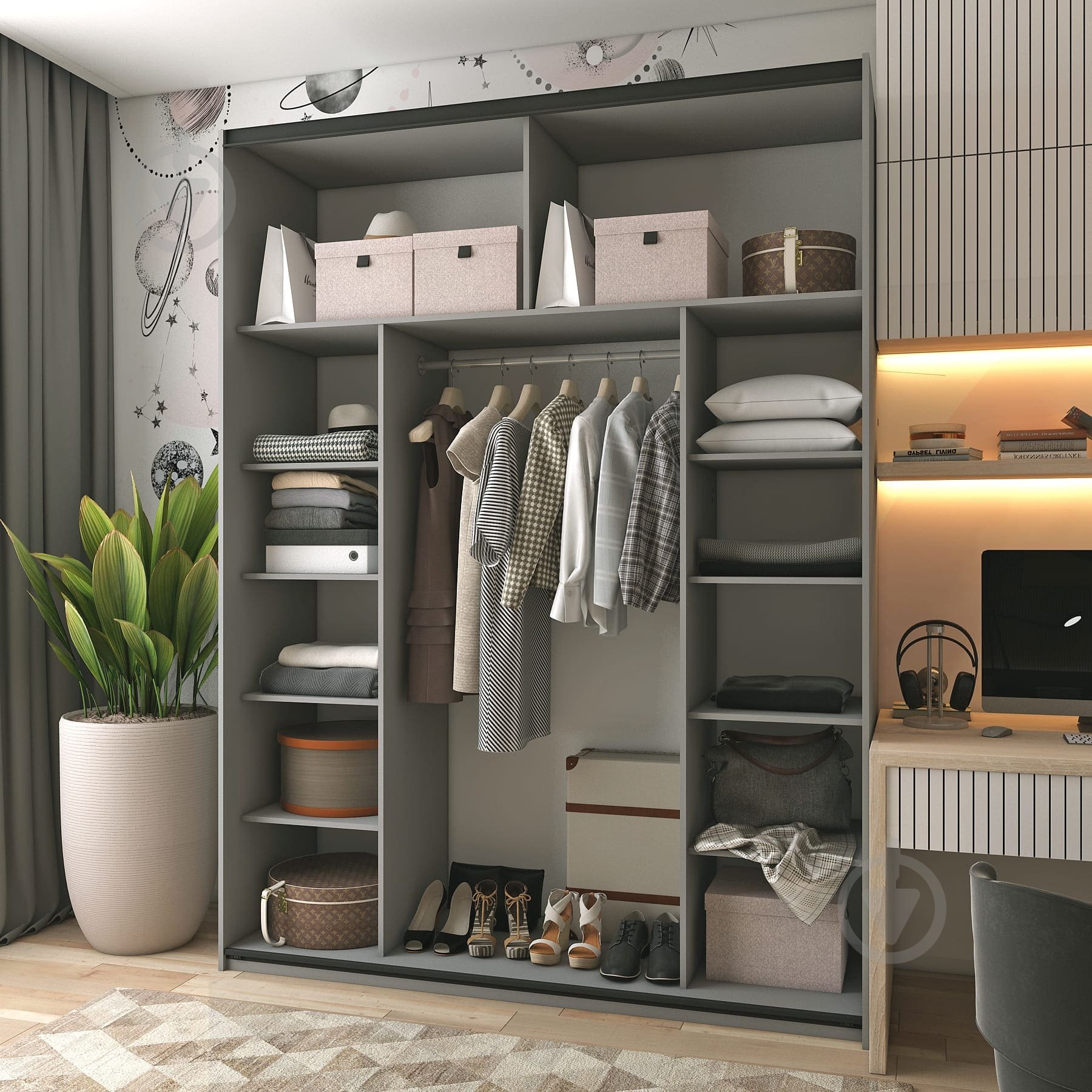 Шкаф-купе Doros G-Caiser Графит 2 Зеркала 2400х1800х600 мм графит - фото 3 Шкаф-купе Doros G-Caiser Графит 2 Зеркала 2400х1800х600 мм графит - фото 3