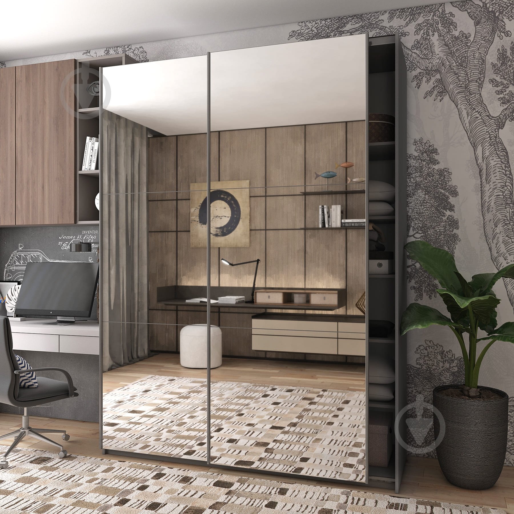 Шкаф-купе Doros G-Caiser Графит 2 Зеркала 2400х1800х600 мм графит - фото 2 Шкаф-купе Doros G-Caiser Графит 2 Зеркала 2400х1800х600 мм графит - фото 2