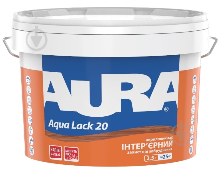Лак інтер'єрний Aqua Lack 20 Aura® напівмат 2,5 л - фото 1