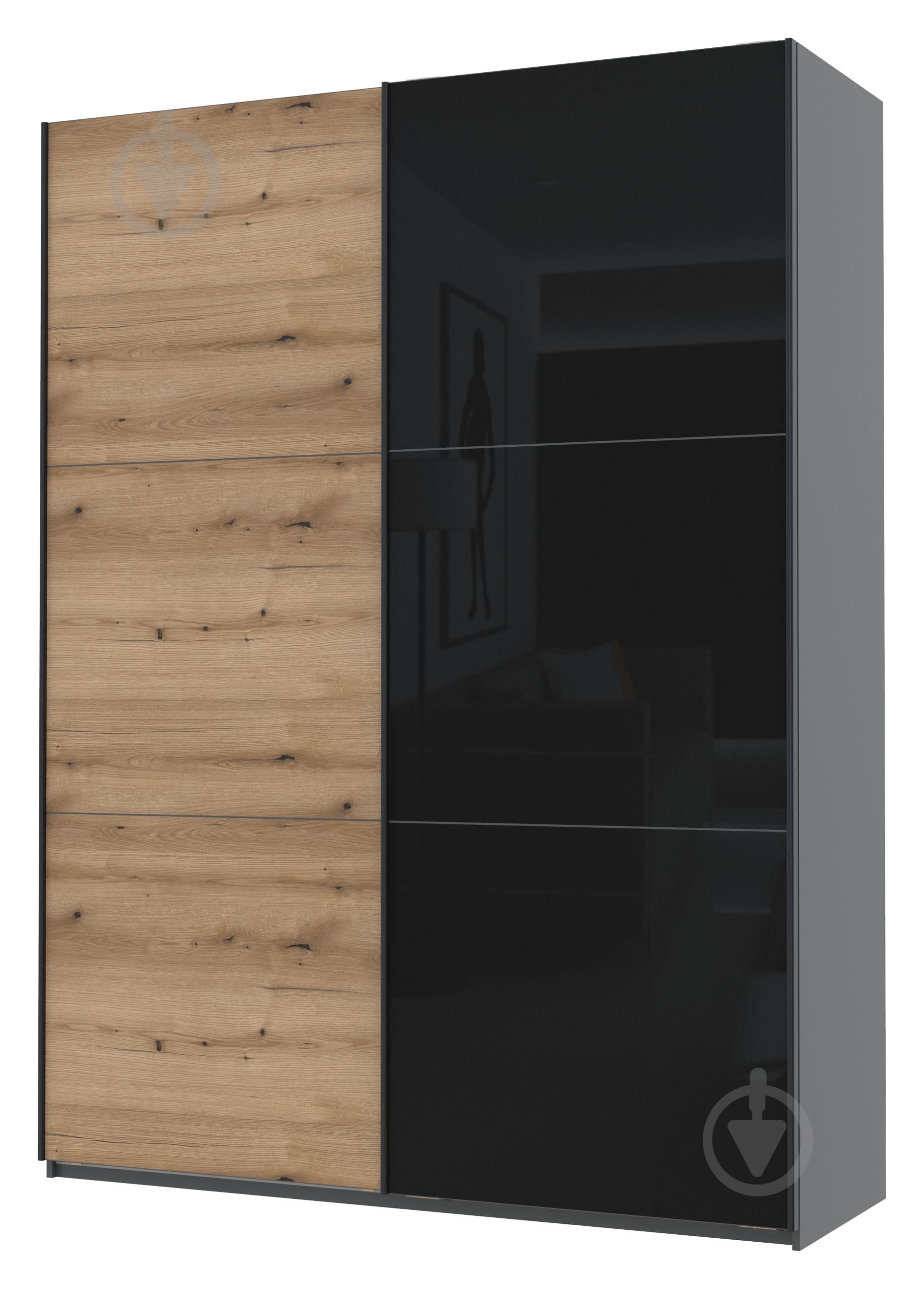 Шкаф-купе Doros G-Caiser Графит / Дуб Эвок 1 ДСП / 1 Стекло / 3 части 2400х1800х600 мм графит - фото 1