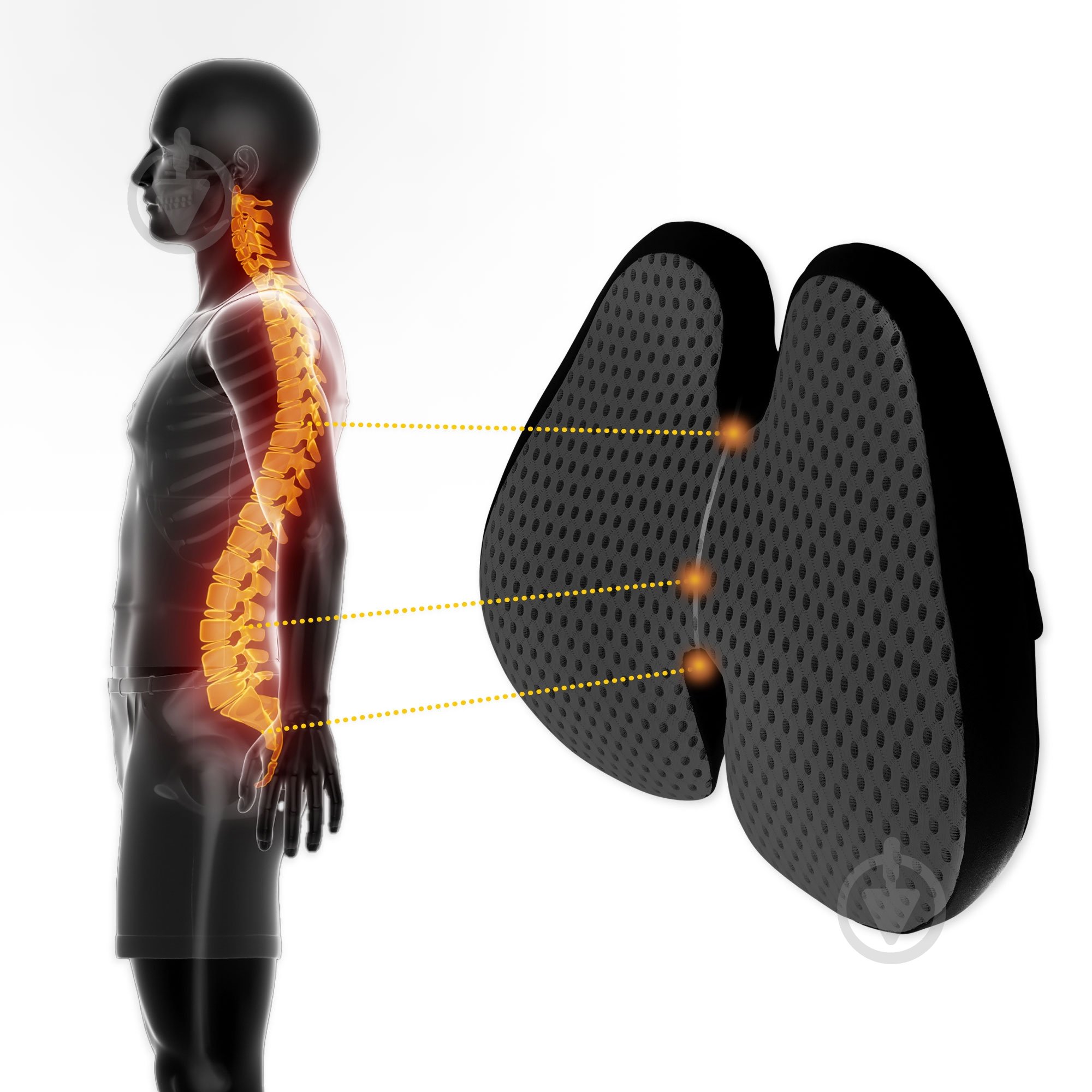 Подушка ортопедическая для спины 41x40 см Black (P-5907739318763) 4fizjo 41x40 см черный - фото 8