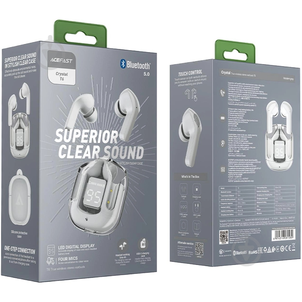 Bluetooth-гарнитура Acefast T6 white (6974316281580) - фото 6 Bluetooth-гарнитура Acefast T6 white (6974316281580) - фото 6