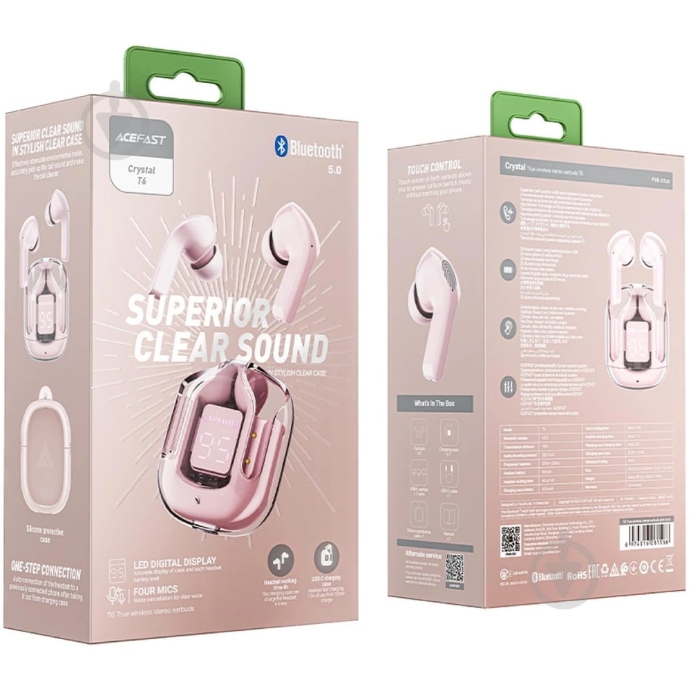 Bluetooth-гарнитура Acefast T6 pink (6974316281566) - фото 6