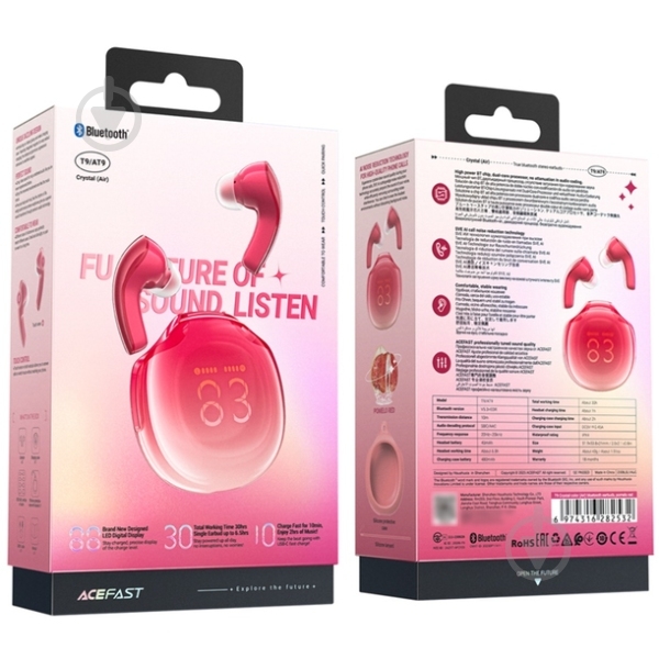 Bluetooth-гарнітура Acefast T9 red (6974316282532) - фото 5