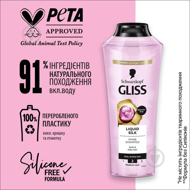 Шампунь GLISS Liquid Silk блиск для ломких и тусклых волос 400 мл - фото 6