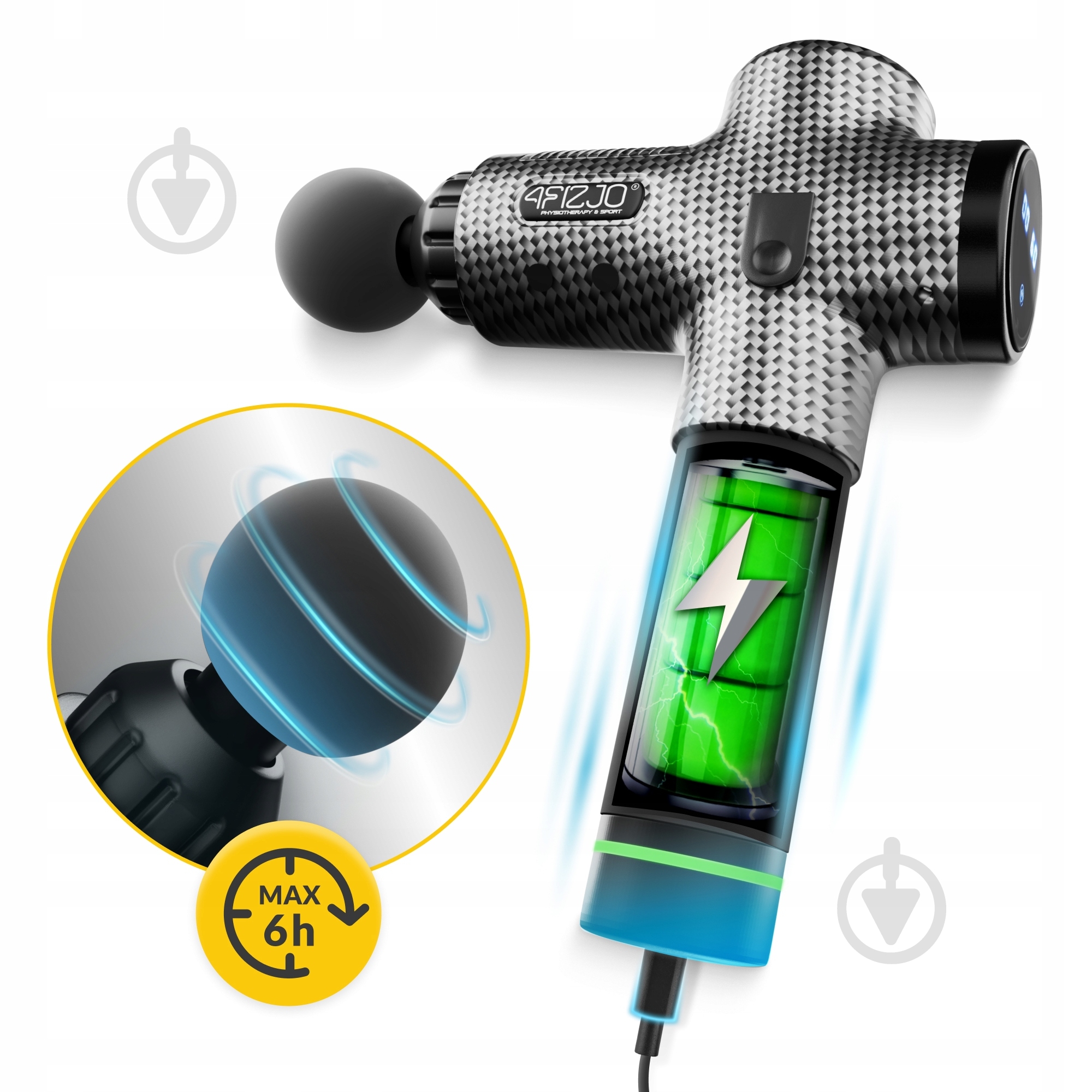 Перкуссионный ручной массажер 4fizjo Massage Gun Ultra Cool Edition 100 Вт (P-5905973401470) - фото 4
