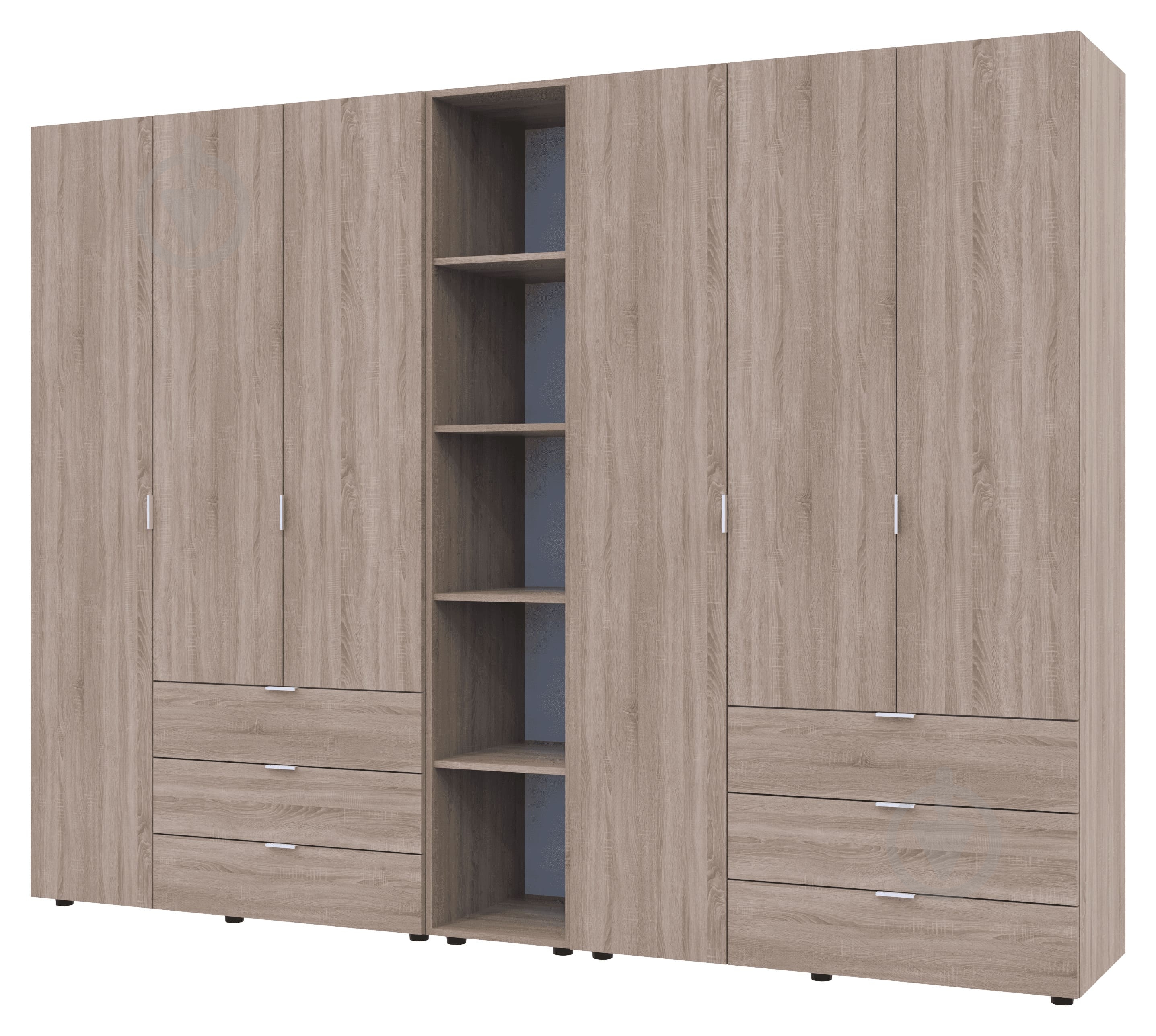 Шкаф для одежды Doros Гелар с Этажеркой 3+3 ДСП 2034х2706х495 мм дуб сонома / - фото 1 Шкаф для одежды Doros Гелар с Этажеркой 3+3 ДСП 2034х2706х495 мм дуб сонома / - фото 1