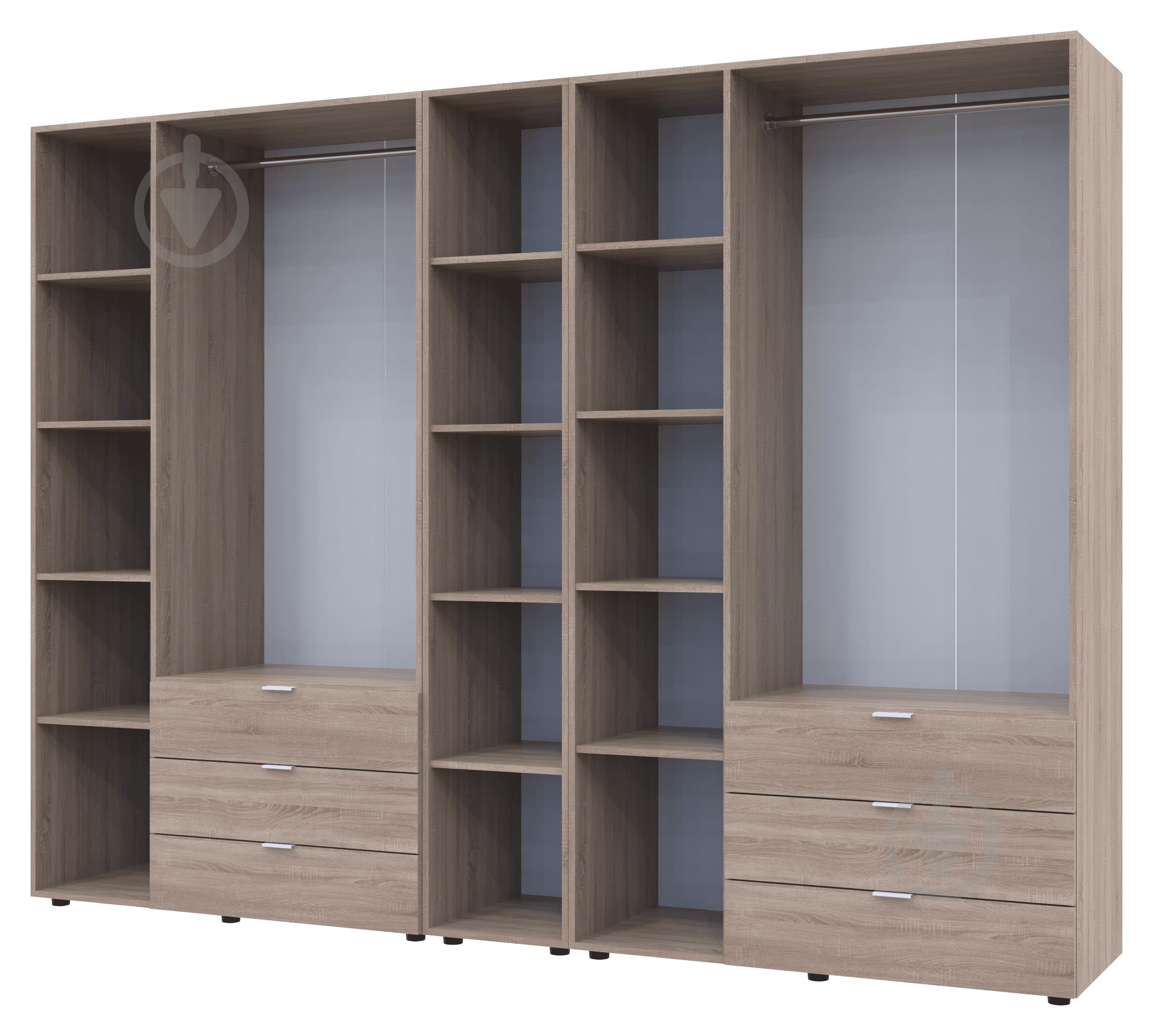 Шкаф для одежды Doros Гелар с Этажеркой 3+3 ДСП 2034х2706х495 мм дуб сонома / - фото 2 Шкаф для одежды Doros Гелар с Этажеркой 3+3 ДСП 2034х2706х495 мм дуб сонома / - фото 2