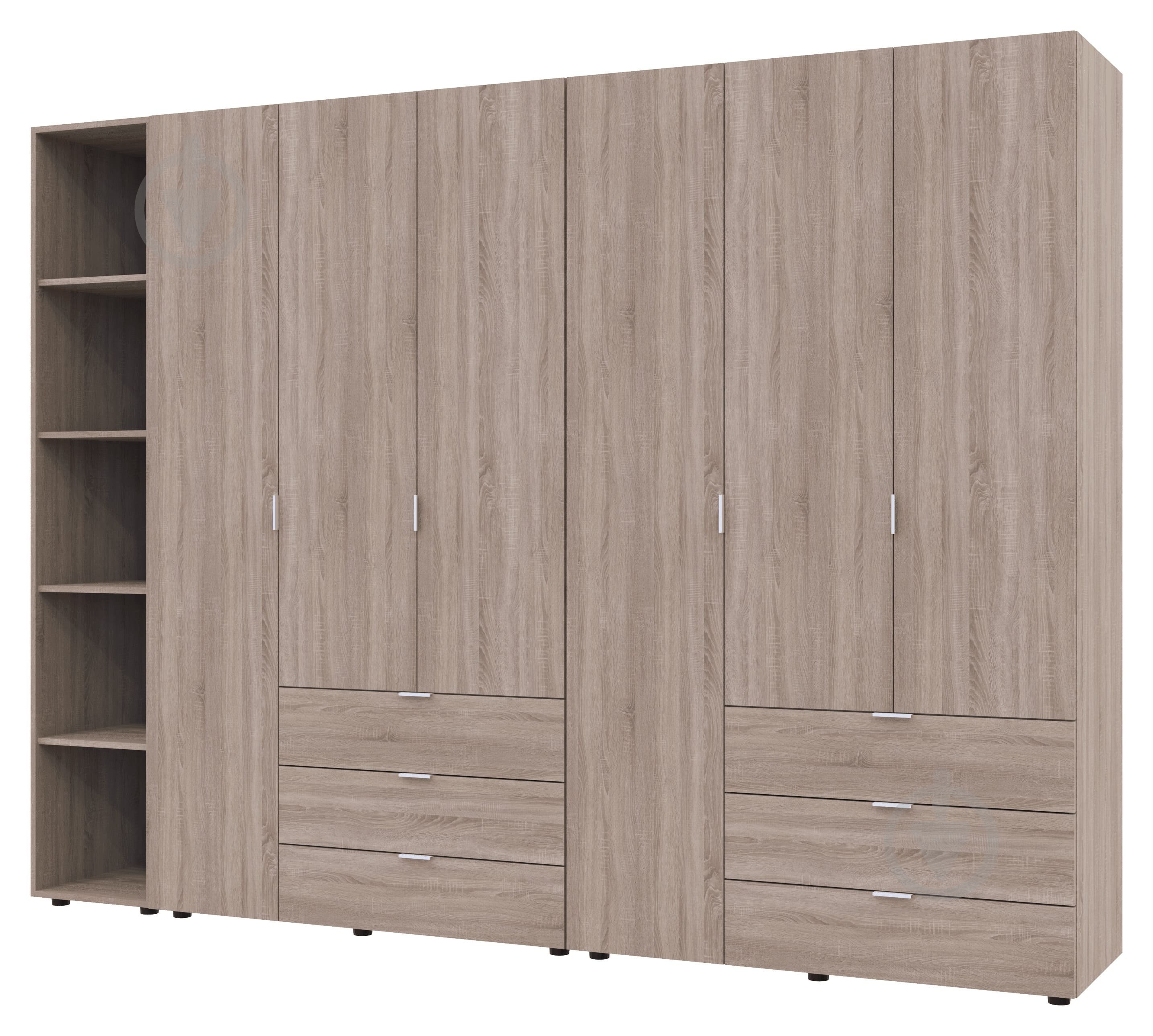 Шкаф для одежды Doros Гелар с Этажеркой 3+3 ДСП 2034х2706х495 мм дуб сонома / - фото 3 Шкаф для одежды Doros Гелар с Этажеркой 3+3 ДСП 2034х2706х495 мм дуб сонома / - фото 3