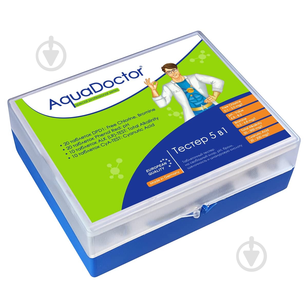 Тестер 4 в 1 на pH/CL/Cy/Alk (20 тестов) AquaDoctor - фото 2 Тестер 4 в 1 на pH/CL/Cy/Alk (20 тестов) AquaDoctor - фото 2