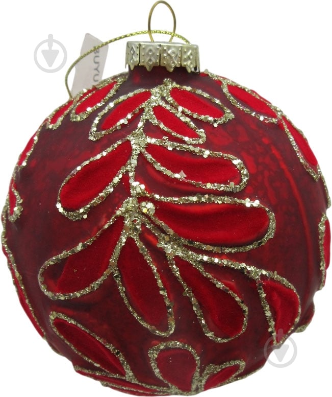 Куля скляна YANCHENG BUYU листочки велюр d10 см червоний - фото 1