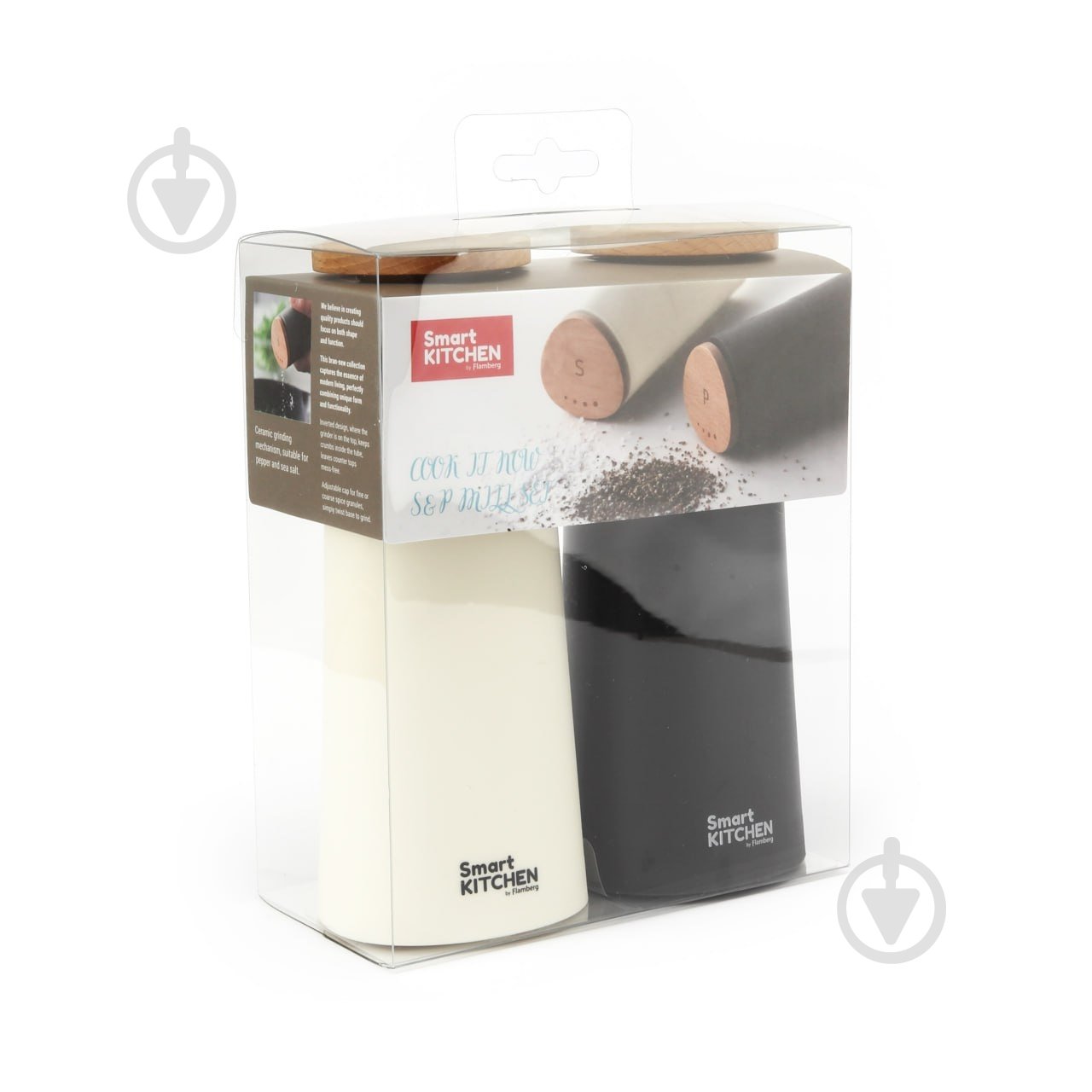 Набір млинків для солі та перцю Smart Kitchen by Flamberg з керамічними жорнами Milk white/transparant black 13,2х6,5х1 - фото 6