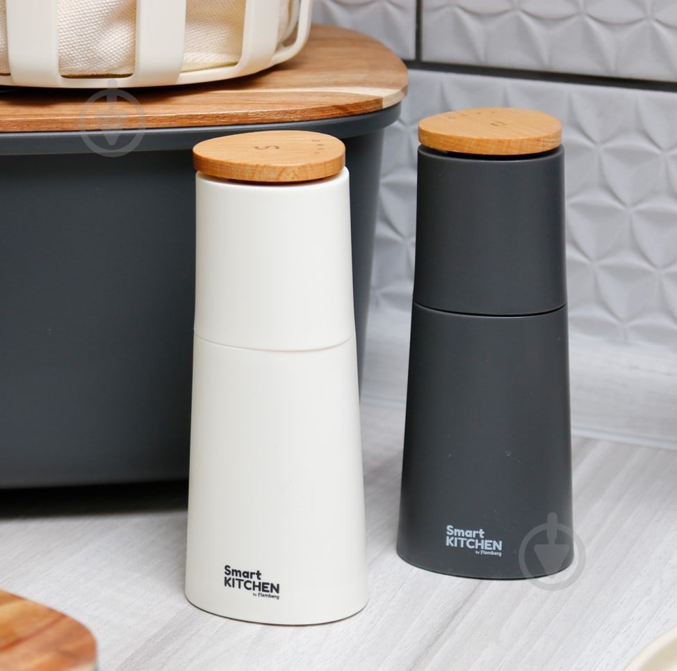 Набір млинків для солі та перцю Smart Kitchen by Flamberg з керамічними жорнами Milk white/transparant black 13,2х6,5х1 - фото 3