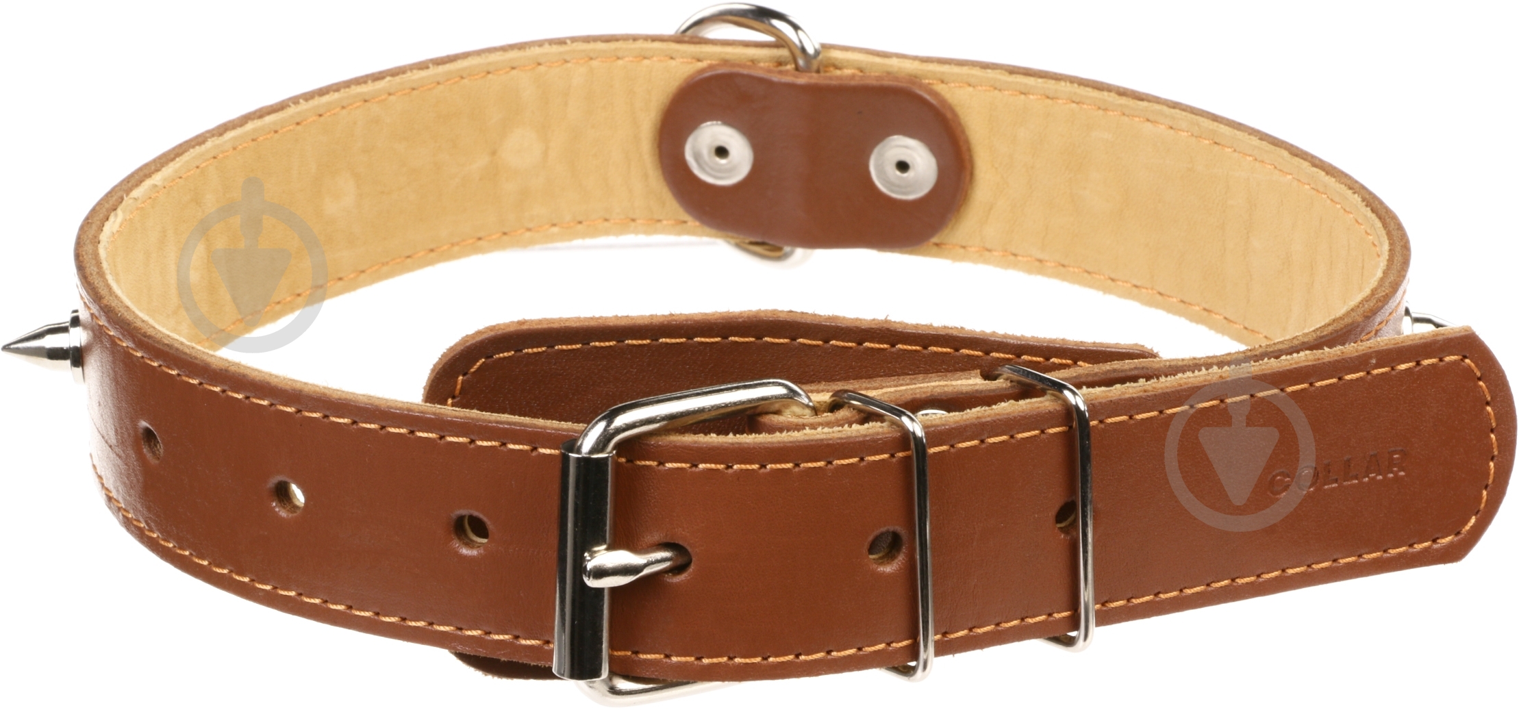 Ошейник Collar двойной с шипами 3,5х48-63 см коричневый - фото 1
