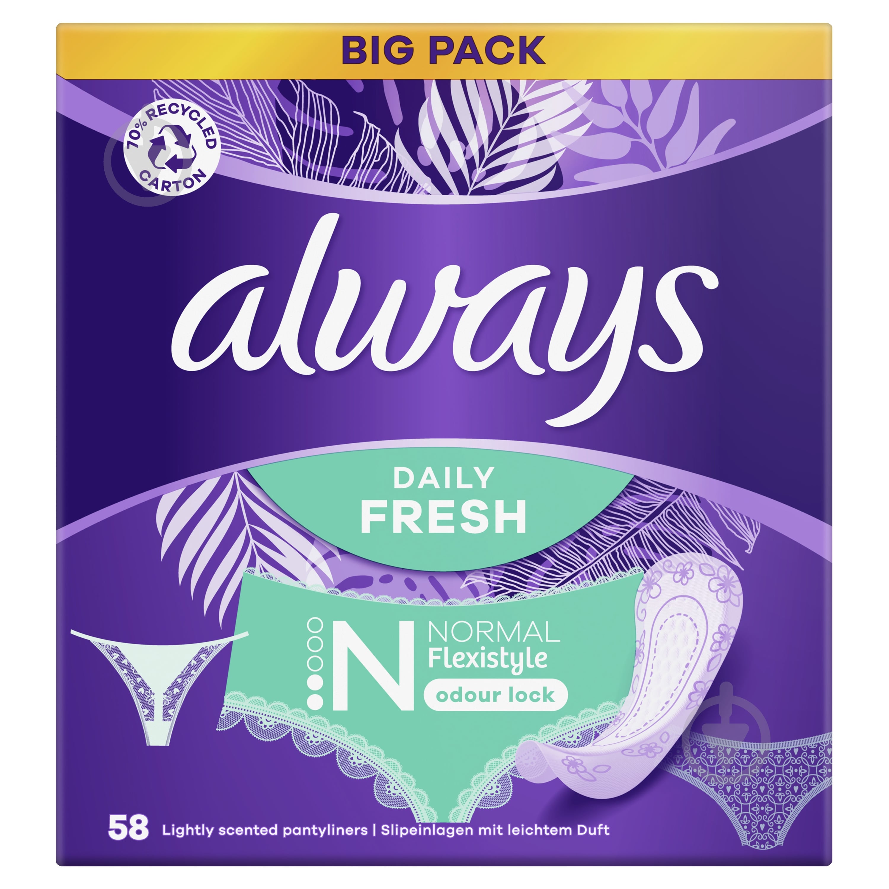 Прокладки ежедневные Always Daily Fresh Normal Flexistyle 58 шт. - фото 2 Прокладки ежедневные Always Daily Fresh Normal Flexistyle 58 шт. - фото 2