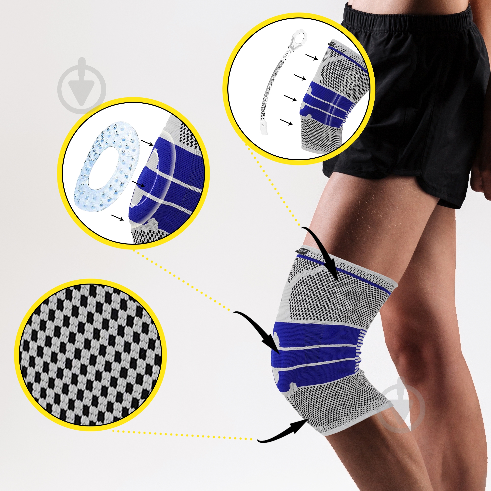 Бандаж для колена 3D 1 шт Cornix XR-0203 р. L серый - фото 3 Бандаж для колена 3D 1 шт Cornix XR-0203 р. L серый - фото 3