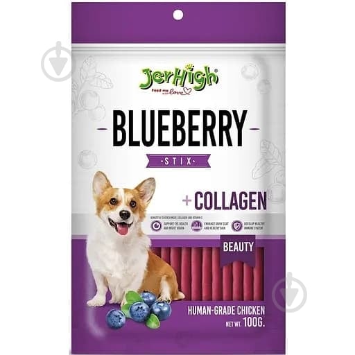 Лакомство JerHigh палочки с курицей, черникой и коллагеном 100 г - фото 1 Лакомство JerHigh палочки с курицей, черникой и коллагеном 100 г - фото 1