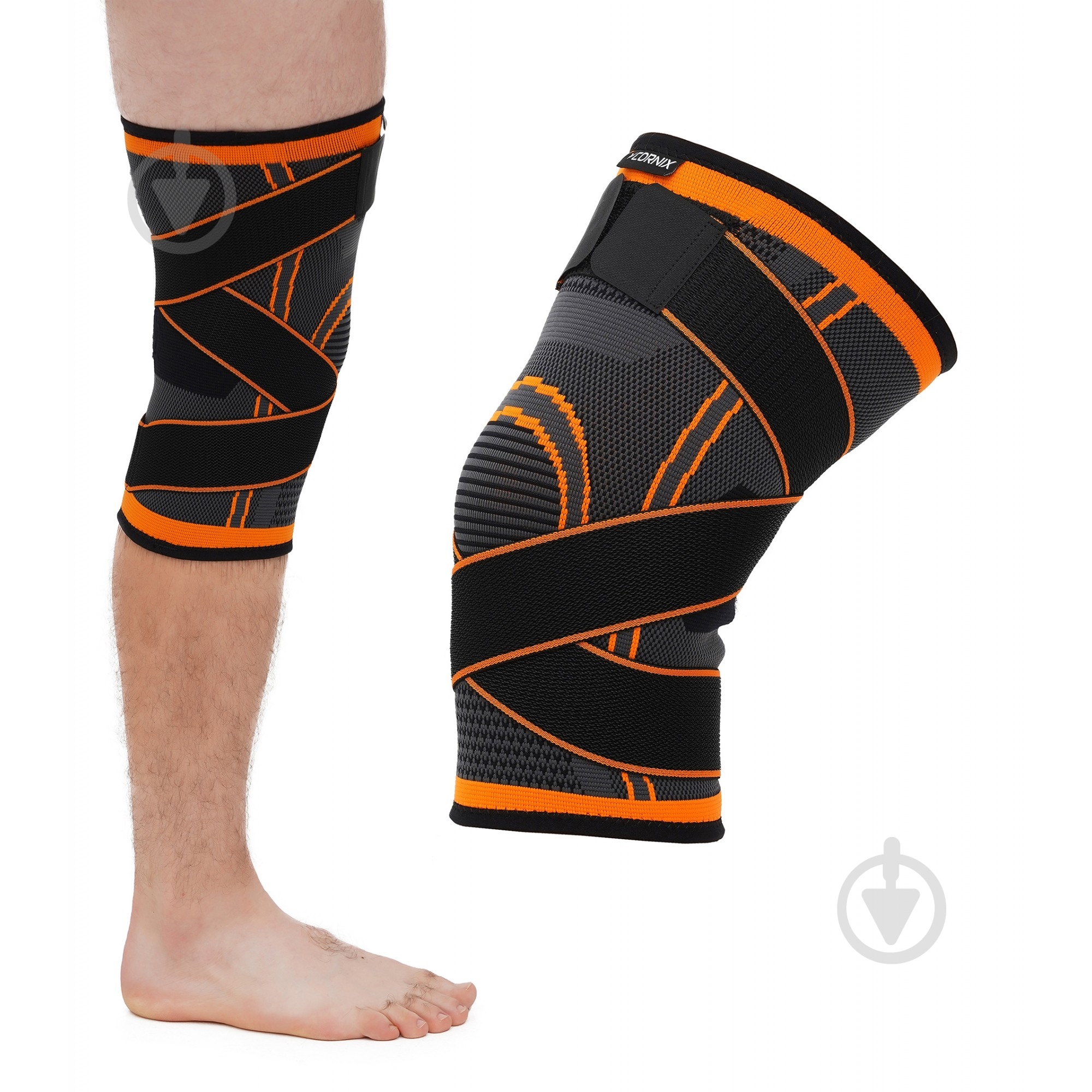 Бандаж для коліна Фіксатор (бандаж) для коліна Cornix 1 шт XR-0200 Size XL Cornix XR-0200 р. XL чорнийпомаранчевий - фото 1