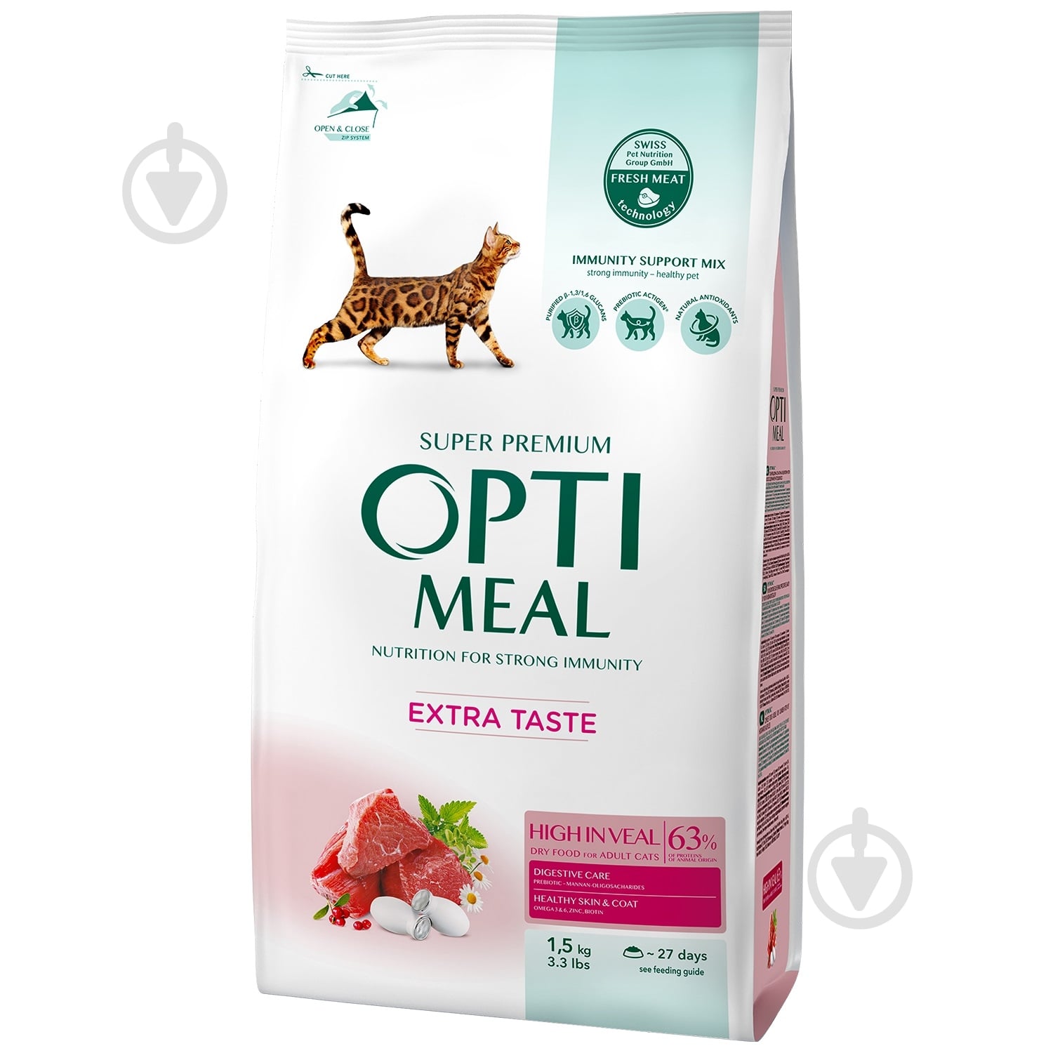 Корм для взрослых кошек Optimeal Extra Taste телятина 1,5 кг - фото 1