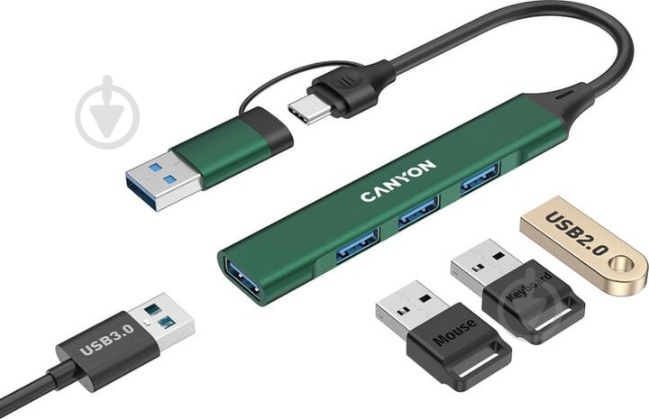 USB-хаб Canyon DS-02 4in1 USB-A/C Green (CNS-TDS02GR) - фото 5