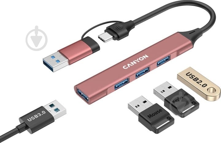USB-хаб Canyon DS-02 4in1 USB-A/C Pink (CNS-TDS02P) - фото 5