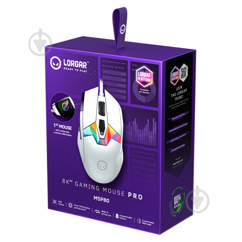 Мышка LORGAR MSP80 Wired Gaming Mouse Pro white (LRG-MSP80-WH) - фото 11