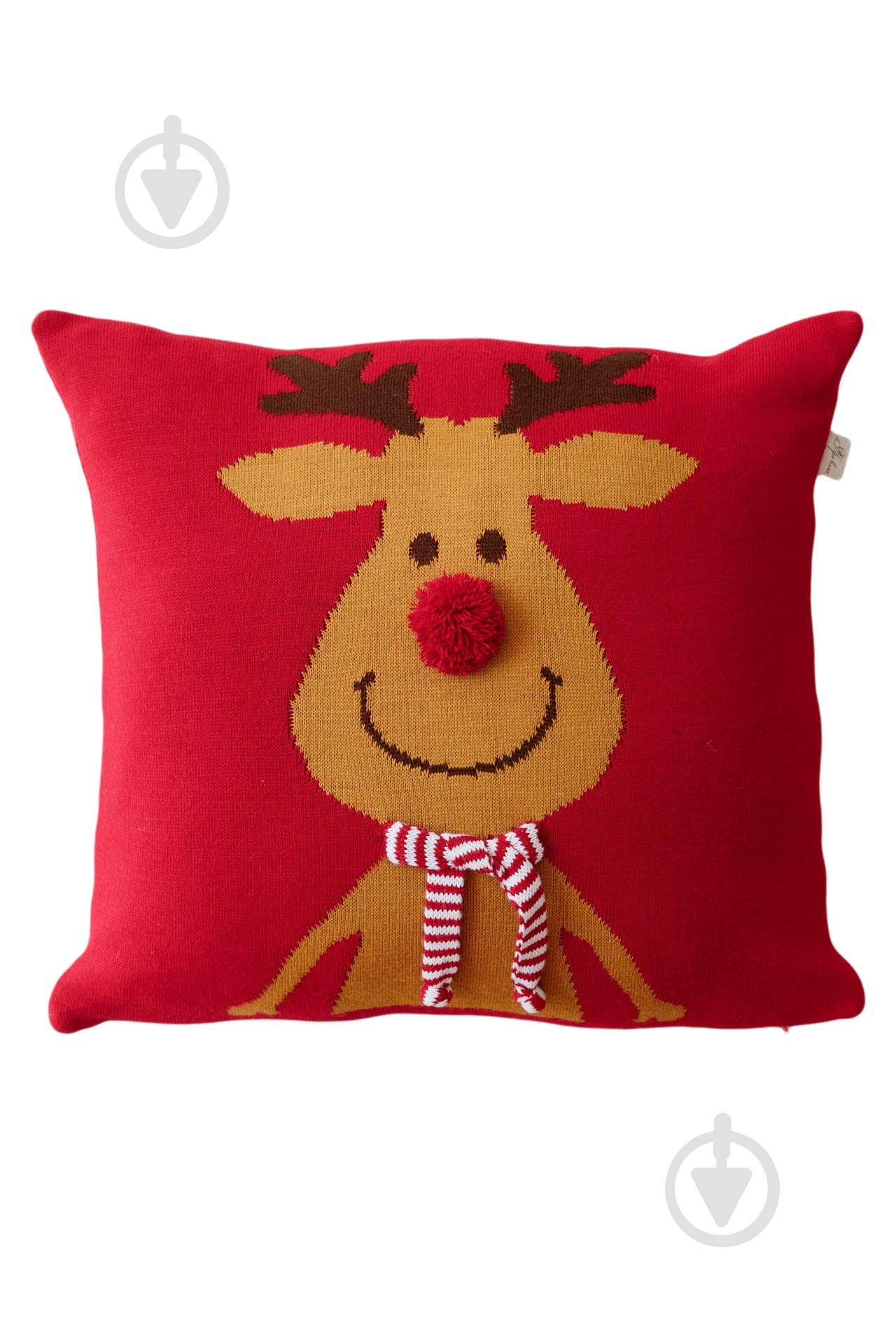 Подушка декоративна в'язана Олень з шарфом 45x45 см червона Прованс - фото 1 Подушка декоративна в'язана Олень з шарфом 45x45 см червона Прованс - фото 1