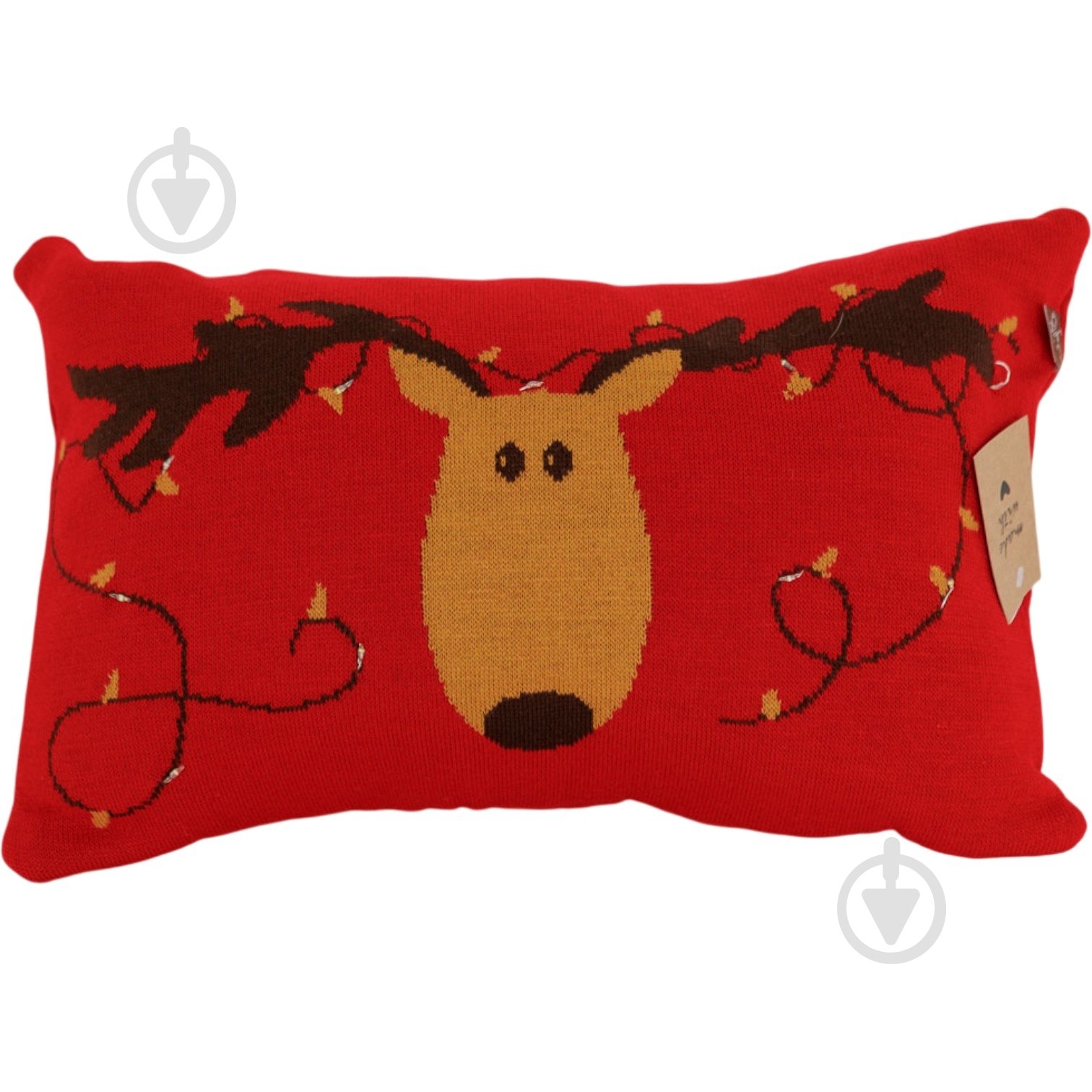 Подушка декоративна в'язана Олень з ліхтариками 30x45 см червоний Прованс - фото 1