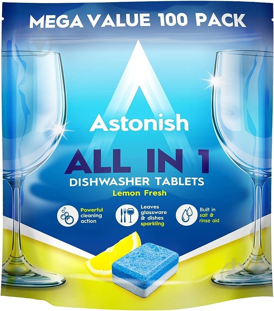 Таблетки для посудомийних машин Astonish Все в одному (з сіллю та ополіскувачем) 100 шт. 1,919 кг - фото 1