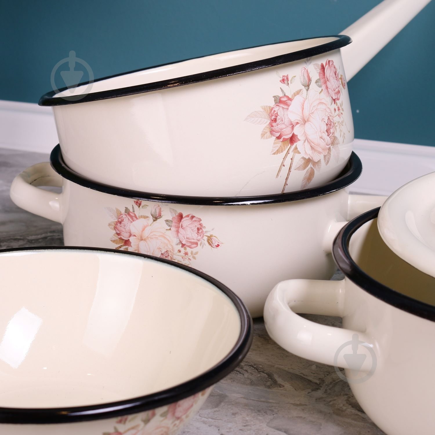 Ківш емальований Idilia 1,5 л Троянда - фото 4