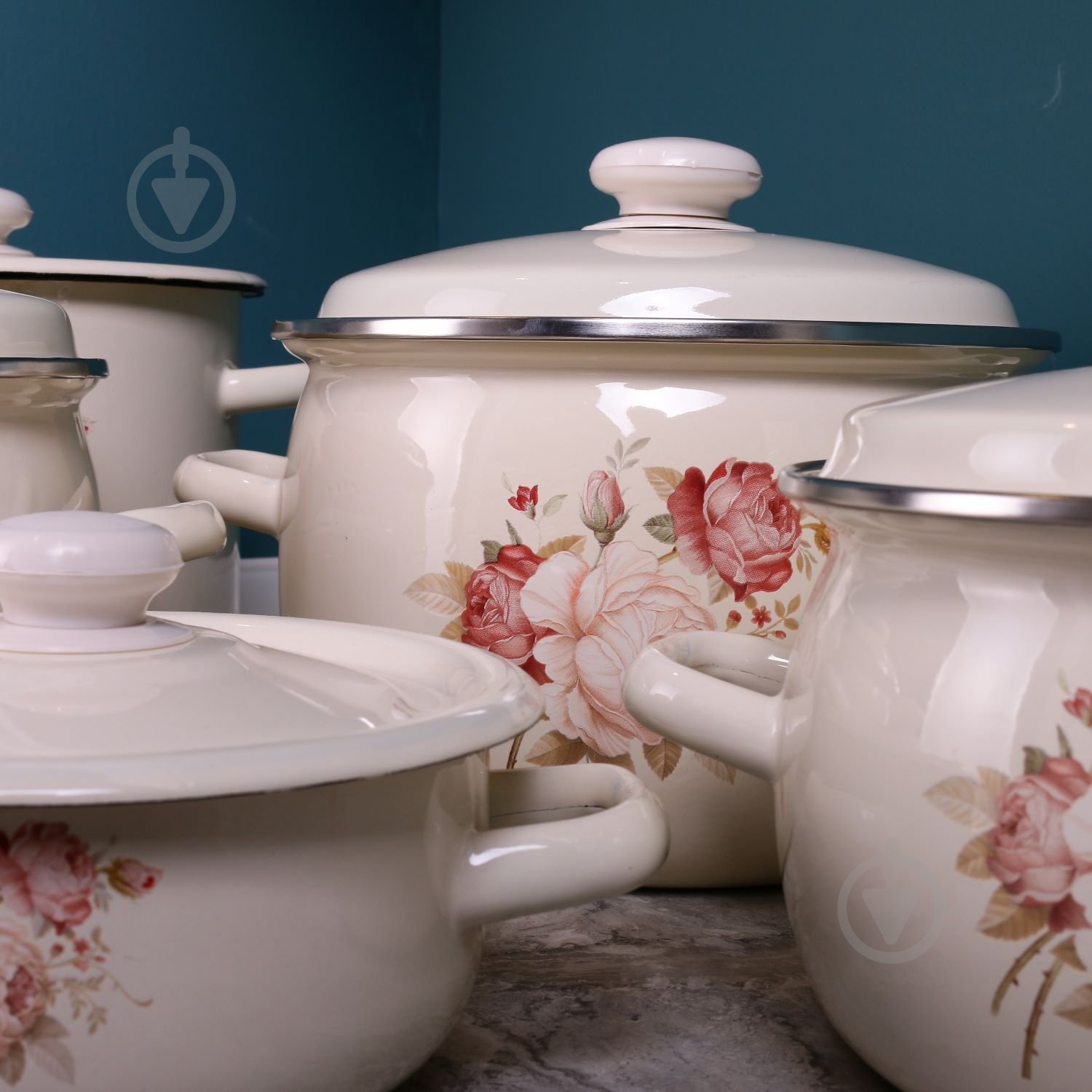 Набір каструль Idilia емальованих 2,5/3,5/5 л Троянда - фото 4