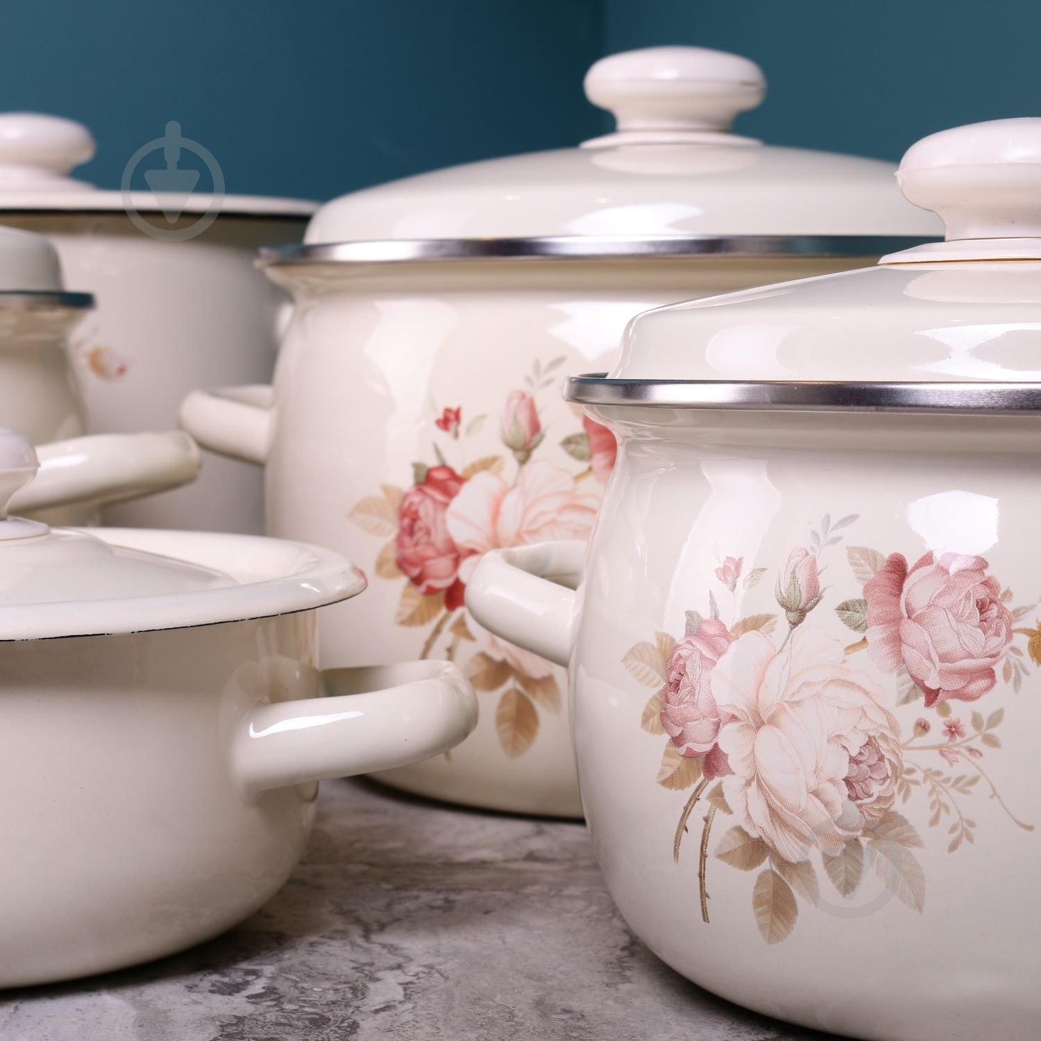 Набір каструль Idilia емальованих 2,5/3,5/5 л Троянда - фото 6