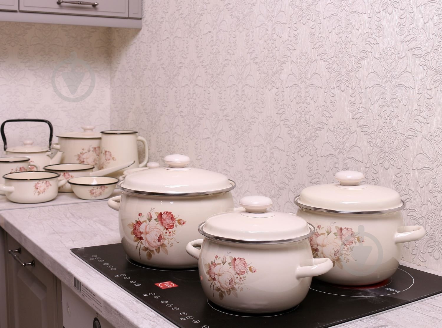 Набір каструль Idilia емальованих 2,5/3,5/5 л Троянда - фото 2