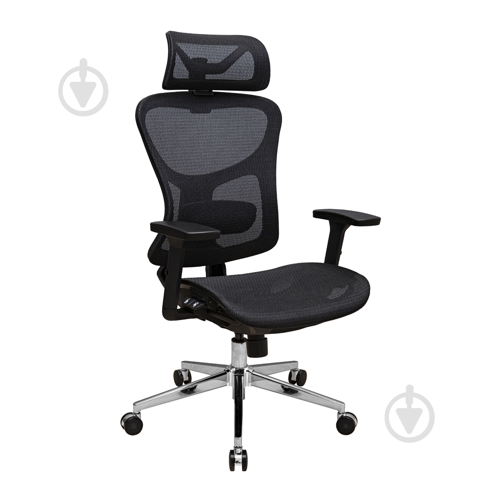 Крісло Richman Ергостар хром multibuttons slider/3d/2d сітка чорний - фото 1