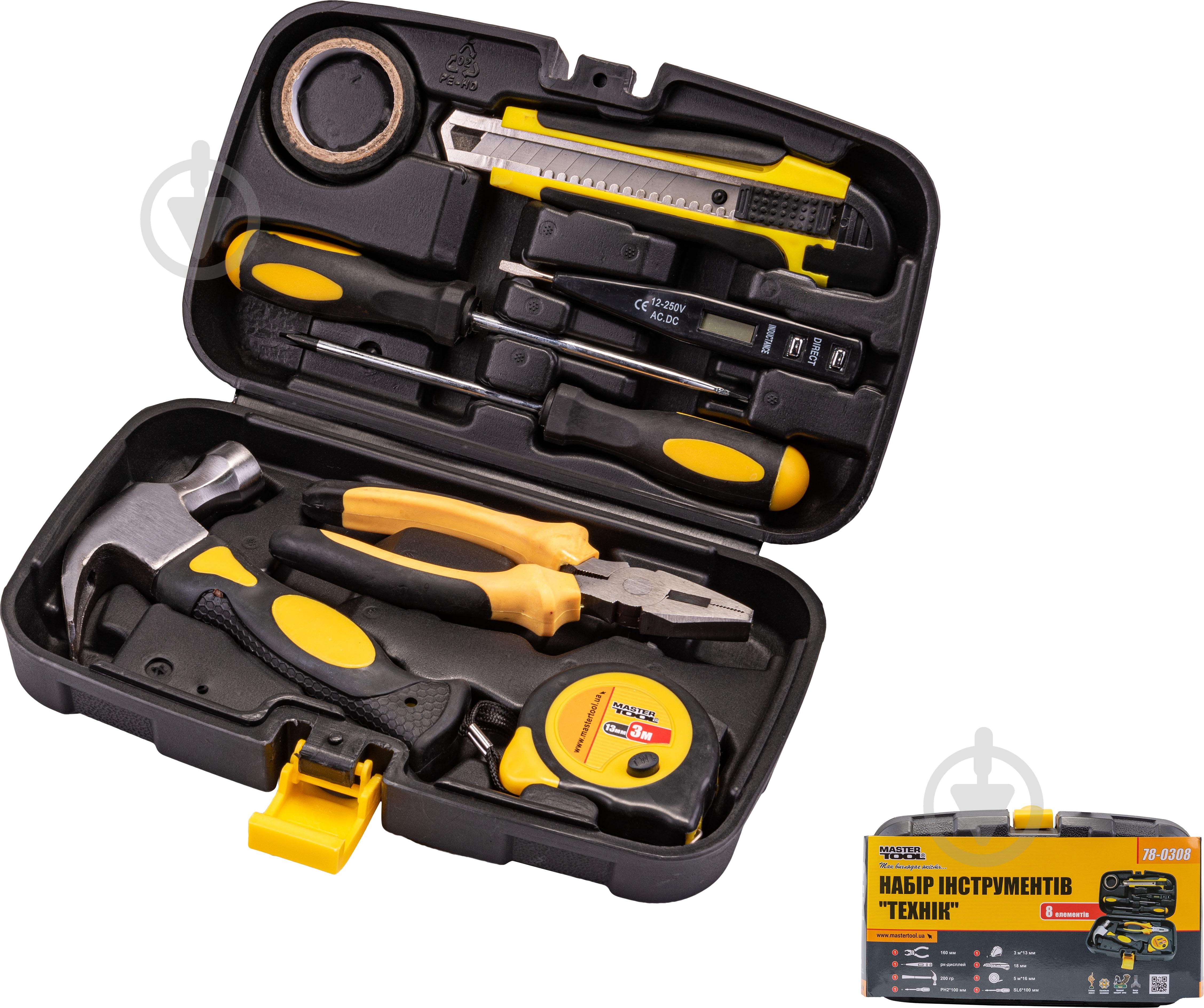 Набор ручного инструмента MasterTool Техник 8 шт. 78-0308 - фото 1