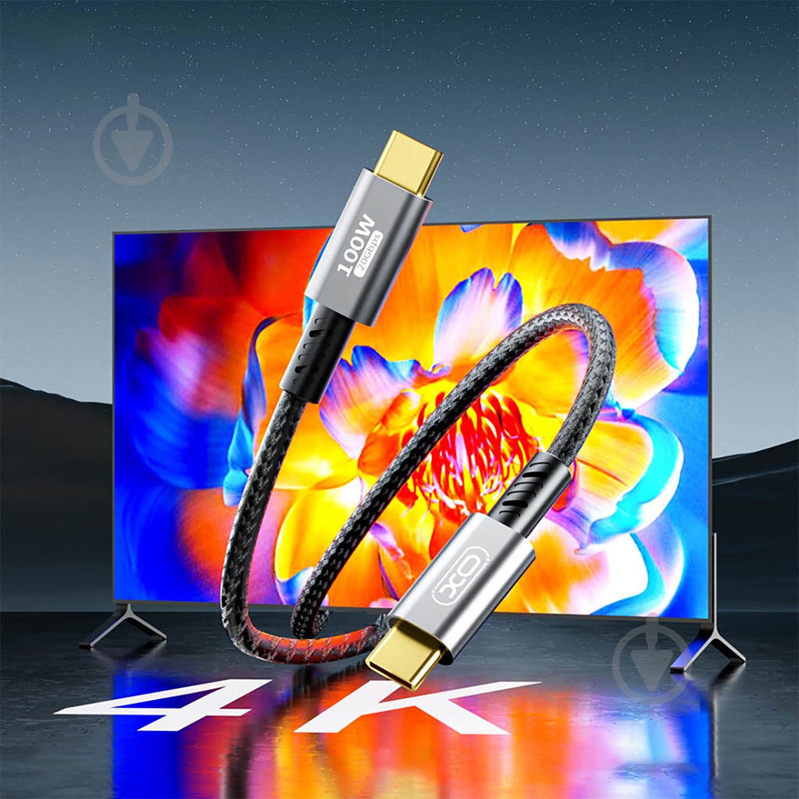 Кабель Xo GB020-CC USB Type-C to USB Type-C 100W PD 1 м black (GB020-CC.tranish) - фото 3