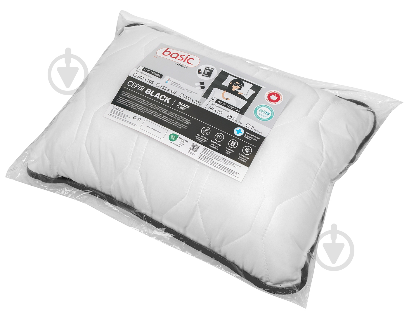 Подушка Basic Black 2 шт. Sonex 50x70 см белый с черным - фото 7