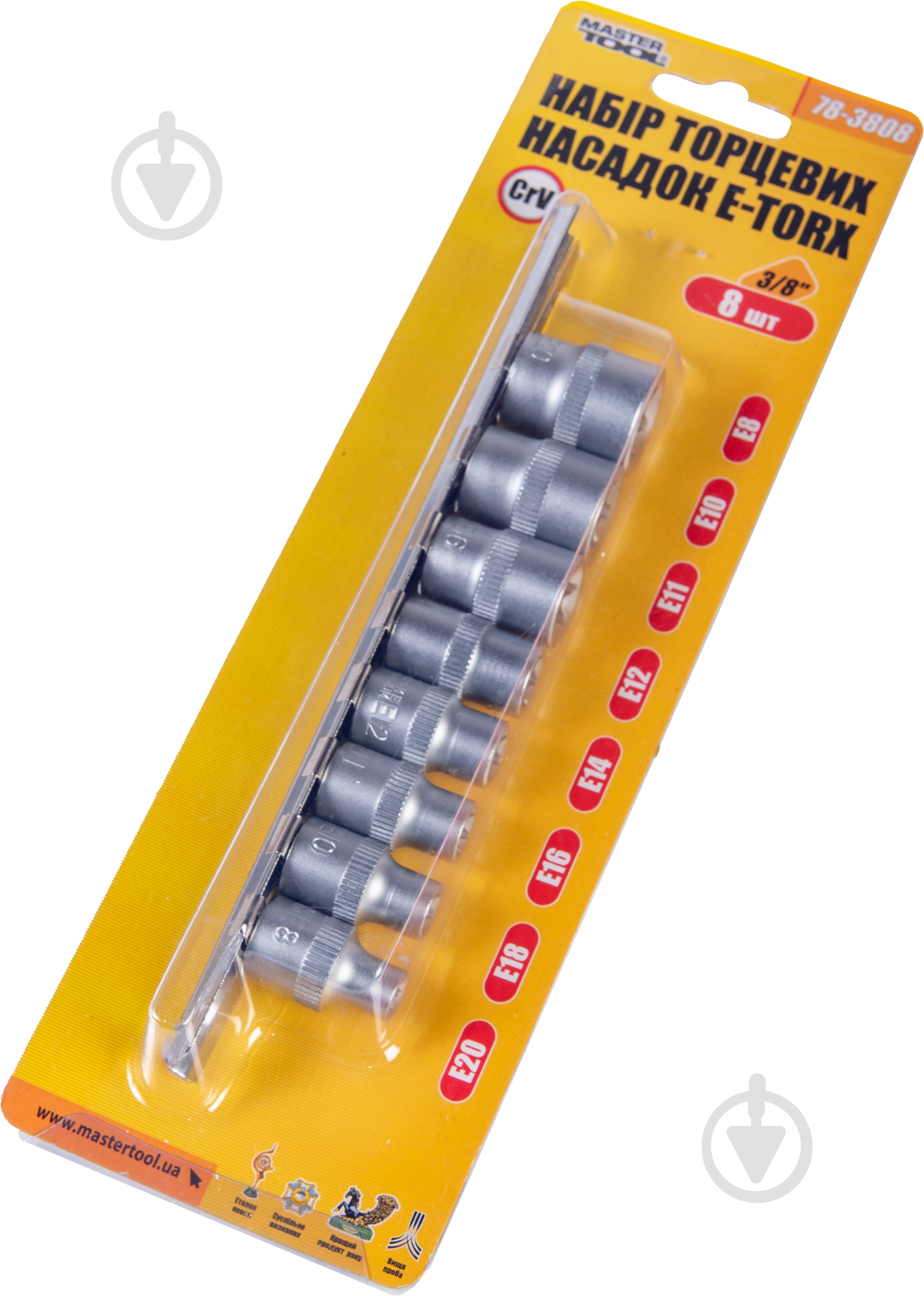 Набор ручного инструмента MasterTool CrV E-TORX 3/8" E8-E20 8 шт. 78-3808 - фото 1