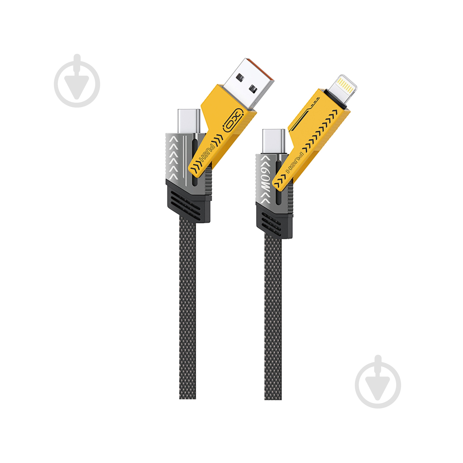 Кабель Xo NB283-CAI 2хUSB-C to 60W/USB-А /Lightning 1 м grey (NB283-CAI.gray) - фото 1 Кабель Xo NB283-CAI 2хUSB-C to 60W/USB-А /Lightning 1 м grey (NB283-CAI.gray) - фото 1