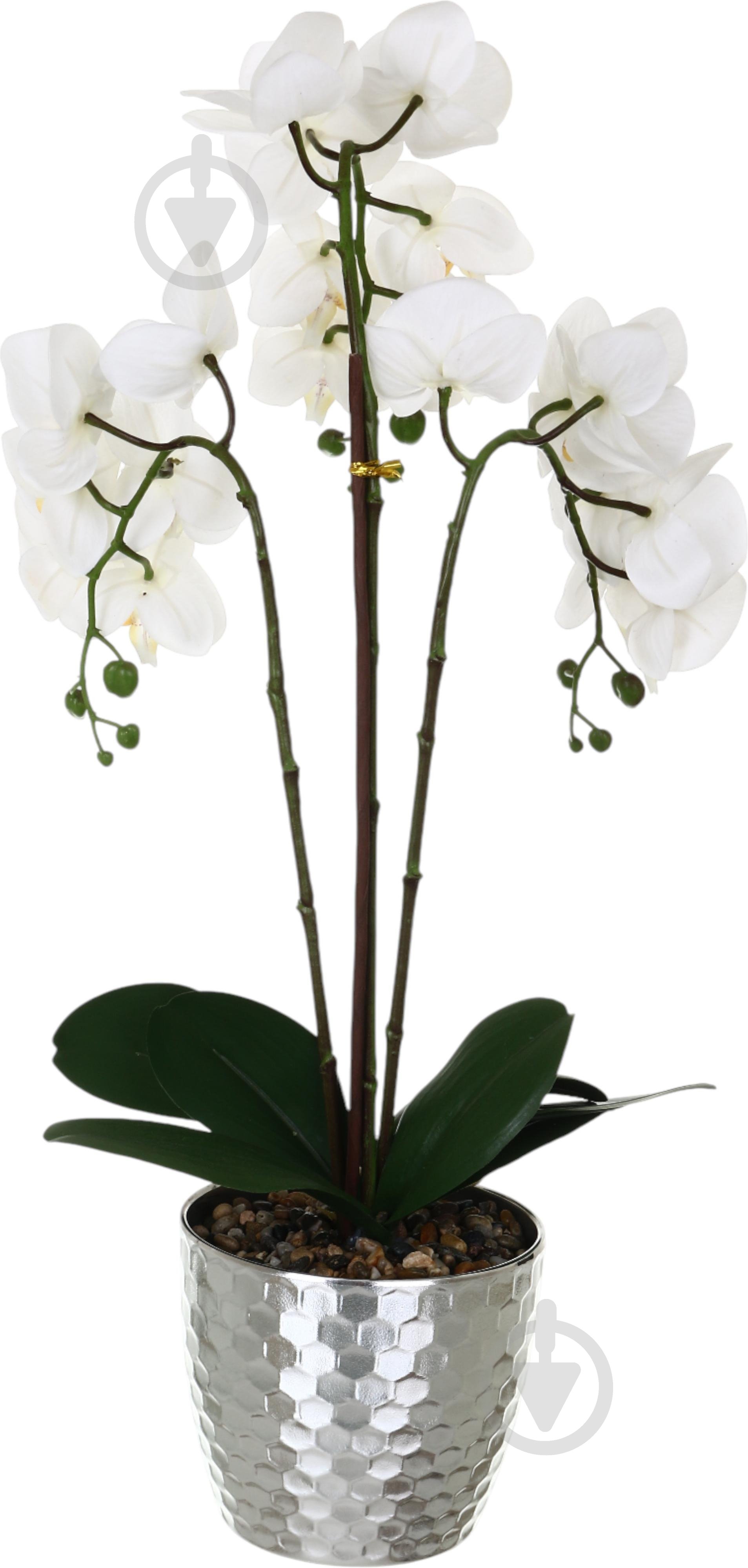 Цветок искусственный Орхидея Real Touch белая с желтой сердцевиной в горшочке 62см - фото 3