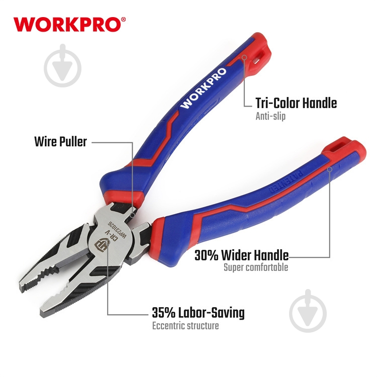 Плоскогубцы WORKPRO CR-V PRO PLUS 200 мм 1 шт. WP231026 - фото 4