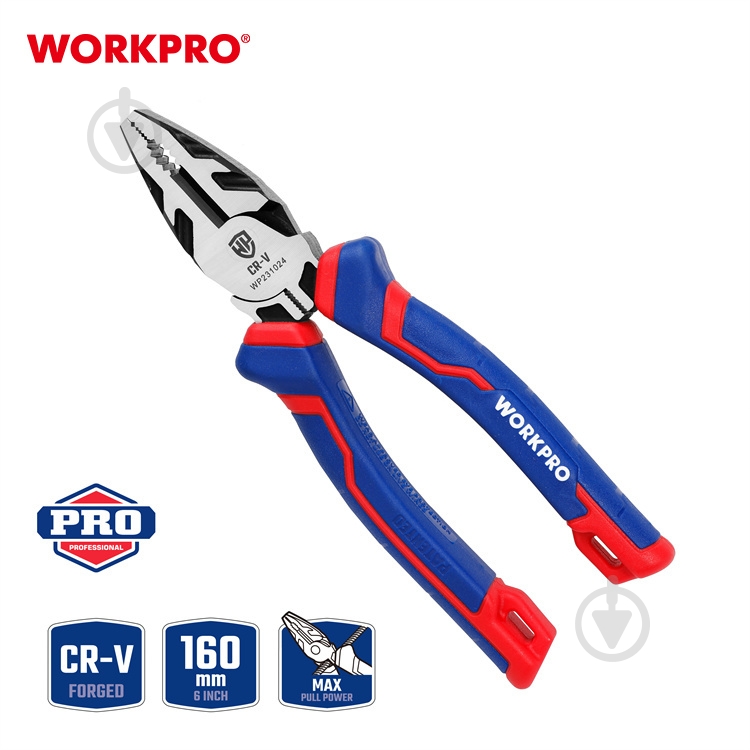 Плоскогубці WORKPRO CR-V PRO PLUS 160 мм 1 шт. WP231024 - фото 2