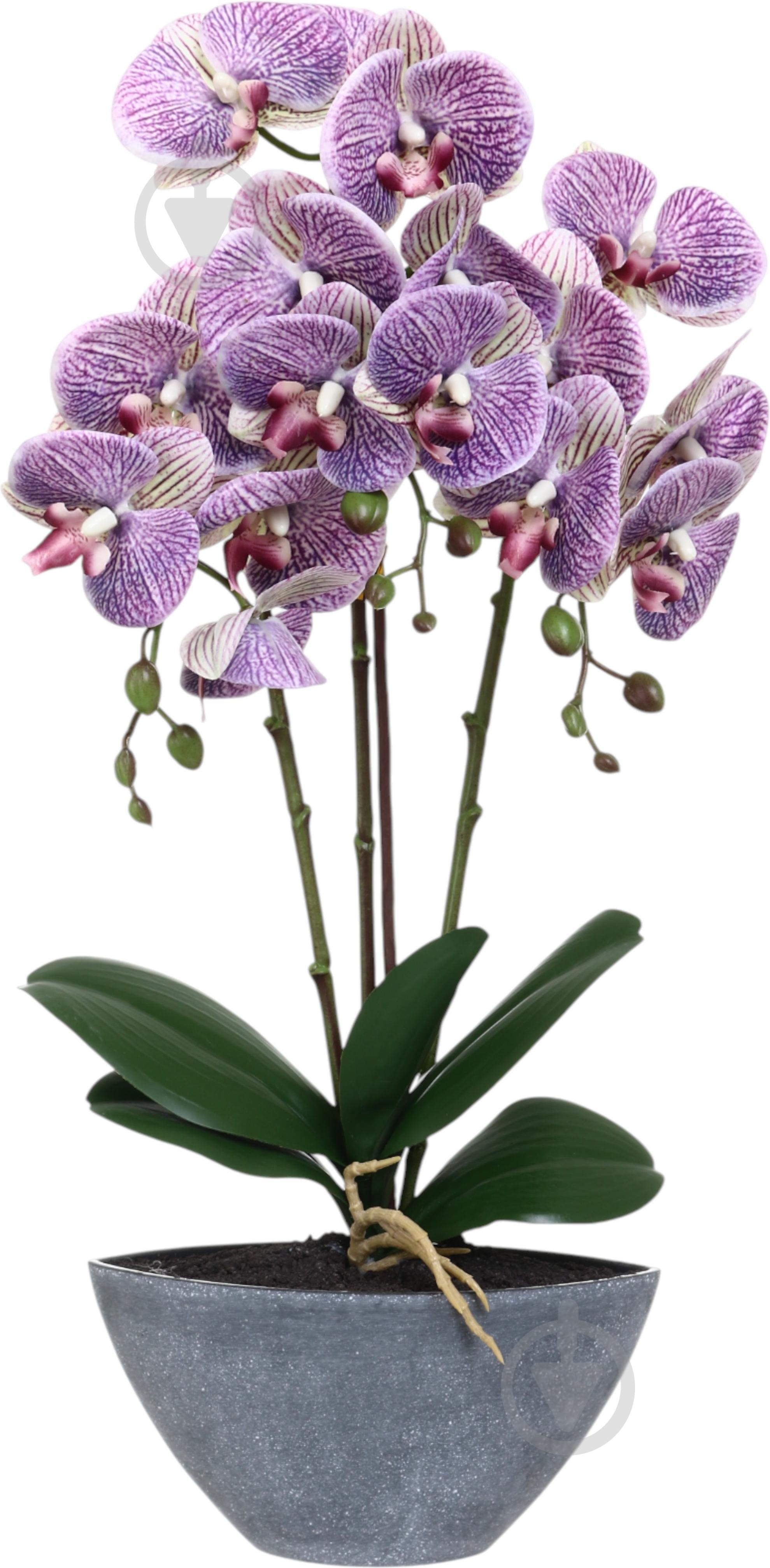 Цветок искусственный Орхидея фиолетовая в сером меламиновом горшке 51 см - фото 1