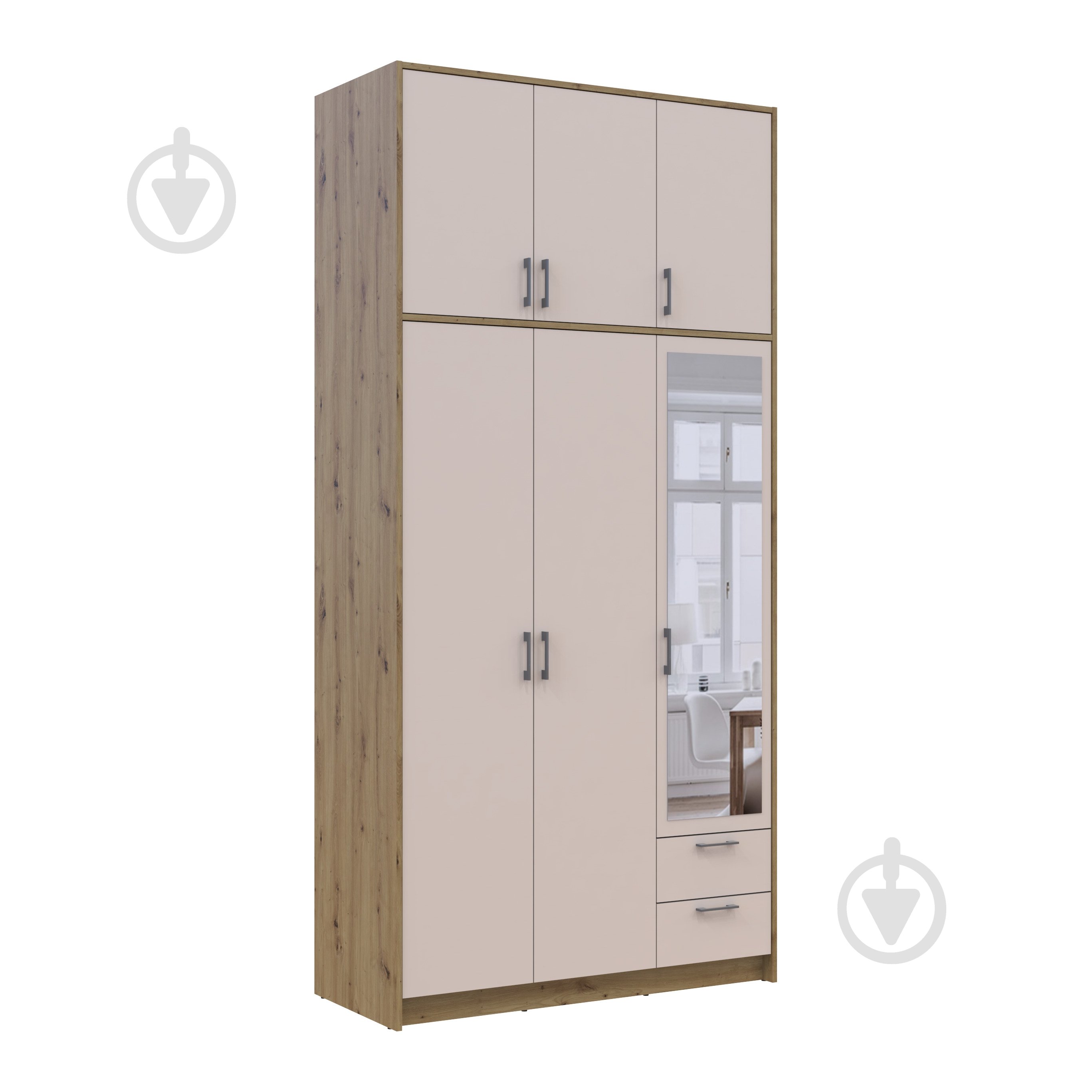 Шафа для одягу Doros Ронді з високою антресолею та дзеркалом 3ДСП 2600х1210х520 мм дуб артізан / кашемір - фото 6 Шафа для одягу Doros Ронді з високою антресолею та дзеркалом 3ДСП 2600х1210х520 мм дуб артізан / кашемір - фото 6
