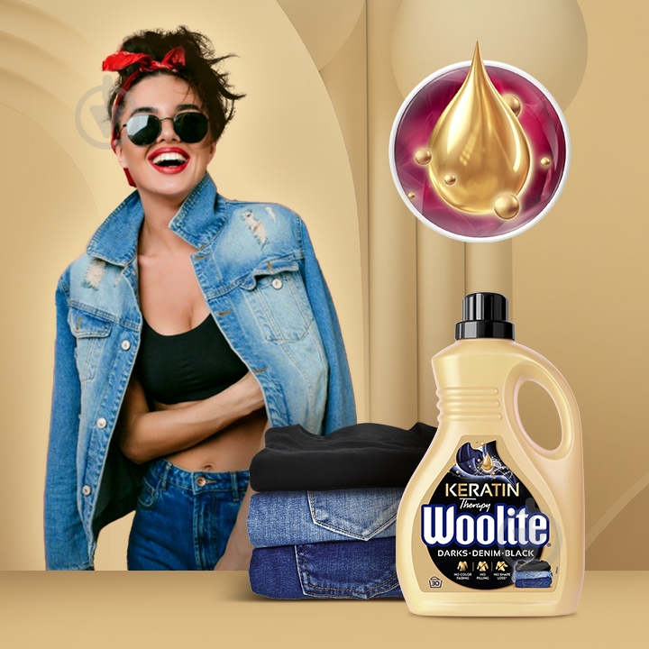 Гель для машинного та ручного прання Woolite для чорних та джинсових тканин з кератином 1,8 л - фото 2