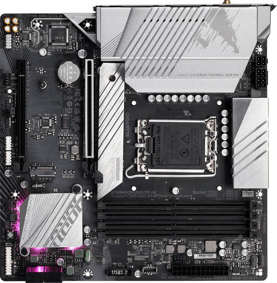 Материнська плата Gigabyte B760M AORUS ELITE AX (Socket 1700, Intel B760, micro ATX) - фото 6 Материнська плата Gigabyte B760M AORUS ELITE AX (Socket 1700, Intel B760, micro ATX) - фото 6