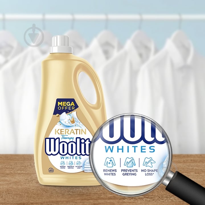 Гель для машинной и ручной стирки Woolite для светлых и белых тканей с кератином 3,6 л - фото 5