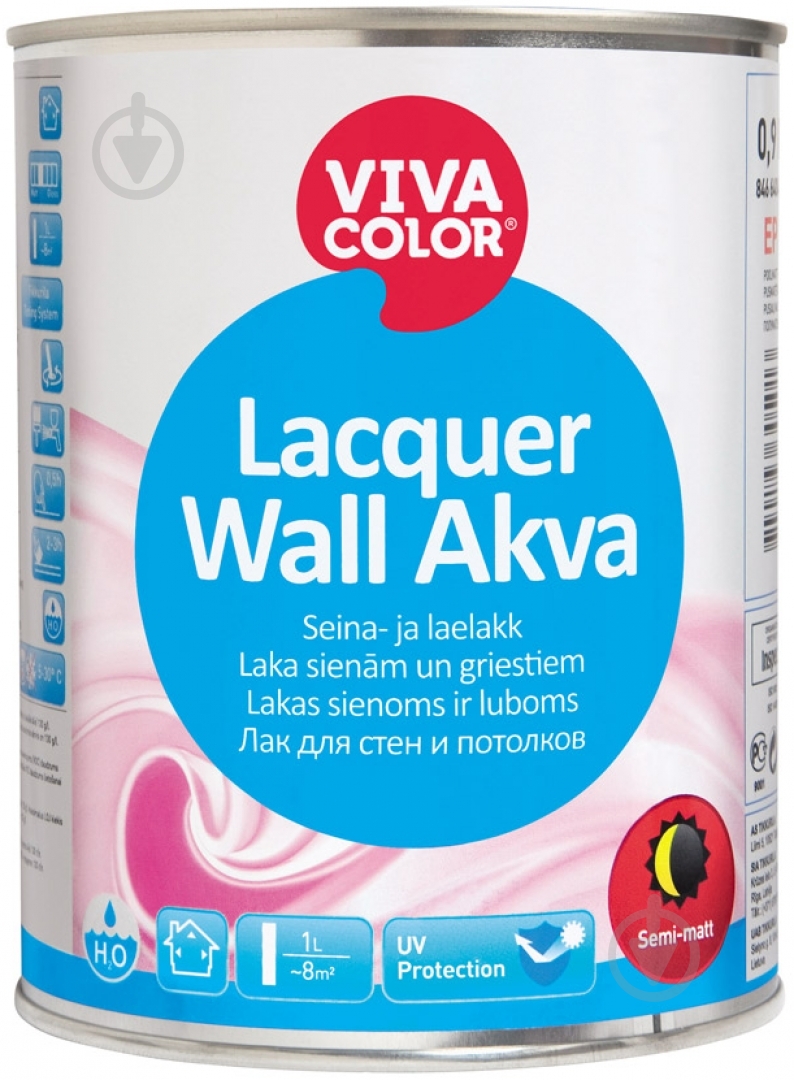 Лак для стін та стель Lacquer Wall Akva Vivacolor напівмат 0,9 л - фото 1