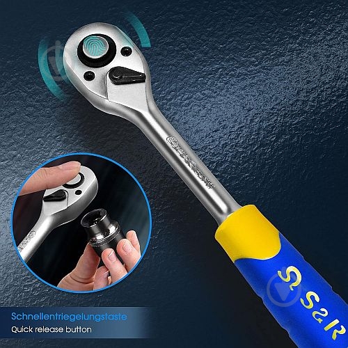 Тріскачка 1/2" 245 мм з реверсом CrV 45 зубців S&R 465045012 - фото 6 Тріскачка 1/2" 245 мм з реверсом CrV 45 зубців S&R 465045012 - фото 6